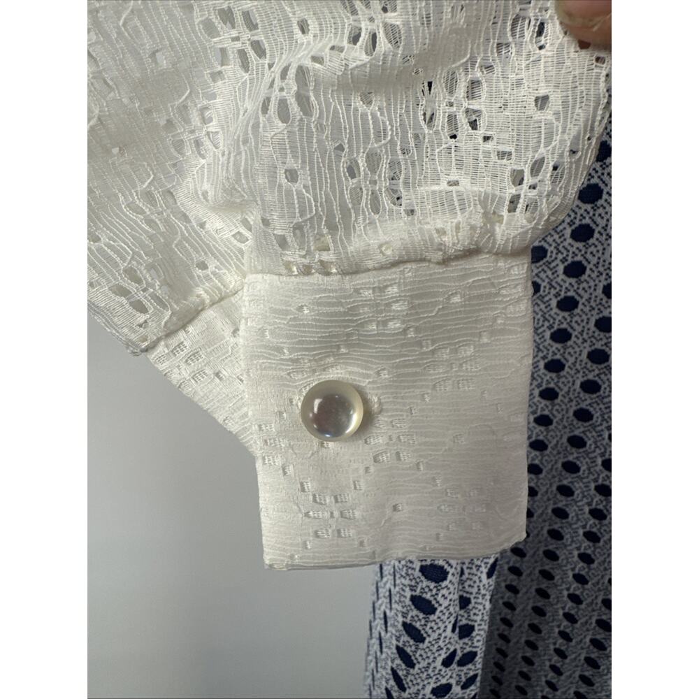 Vintage 1970s Gunne Style Prairie Maxi Dress Polka Dot Lace Sleeves Dagger XS - Picture 3 of 9